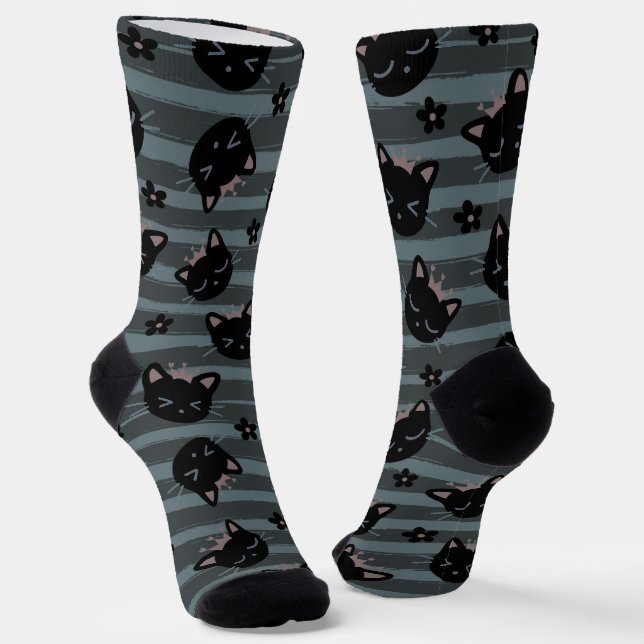 Black Cat Face Socken (Gewinkelt)