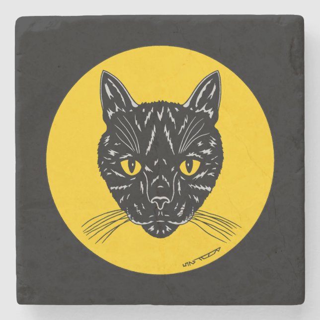 Black Cat Face Steinuntersetzer (Vorderseite)