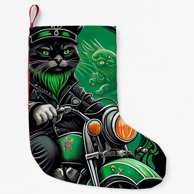 Black Cat Fahrrad St. Patrick's Day Kleiner Weihnachtsstrumpf (Vorderseite)