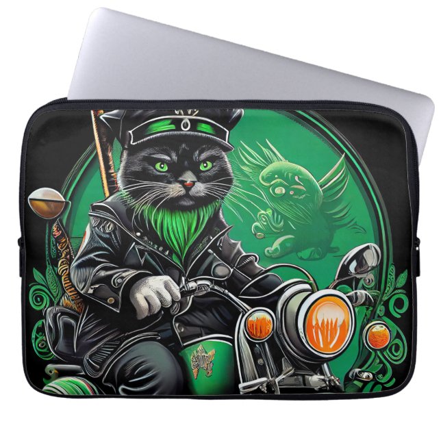 Black Cat Fahrrad St. Patrick's Day Laptopschutzhülle (Vorderseite)