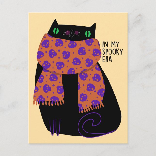 Black Cat Fall Saison Halloween Spooky Niedlich Postkarte (Vorderseite)