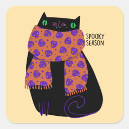 Black Cat Fall Saison Halloween Spooky Niedlich Quadratischer Aufkleber