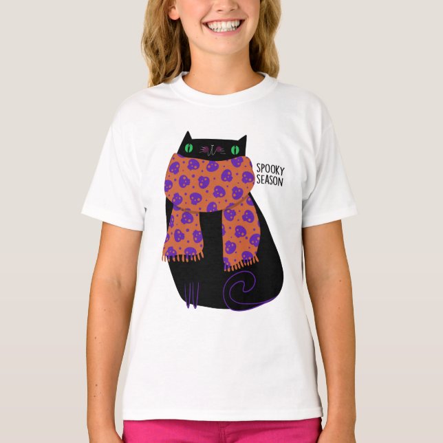 Black Cat Fall Saison Halloween Spooky Niedlich T-Shirt (Vorderseite)