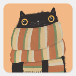 Black Cat Fall Saison Happy Halloween Quadratischer Aufkleber