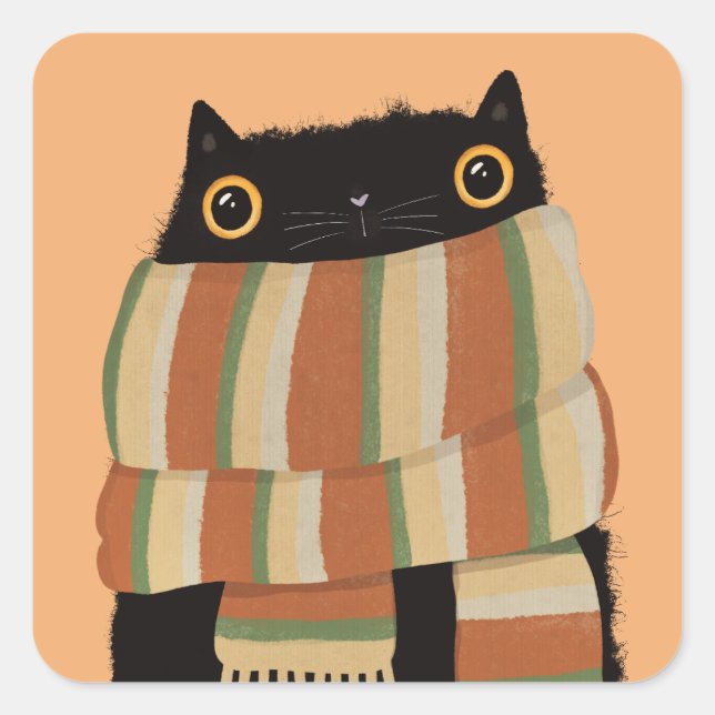 Black Cat Fall Saison Happy Halloween Quadratischer Aufkleber (Vorderseite)