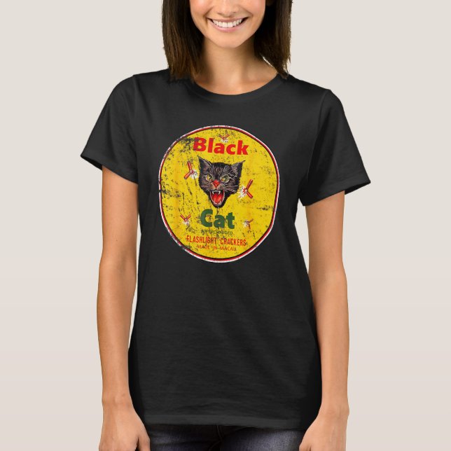 Black Cat Firecracker Vintag Funny Cat T-Shirt (Vorderseite)
