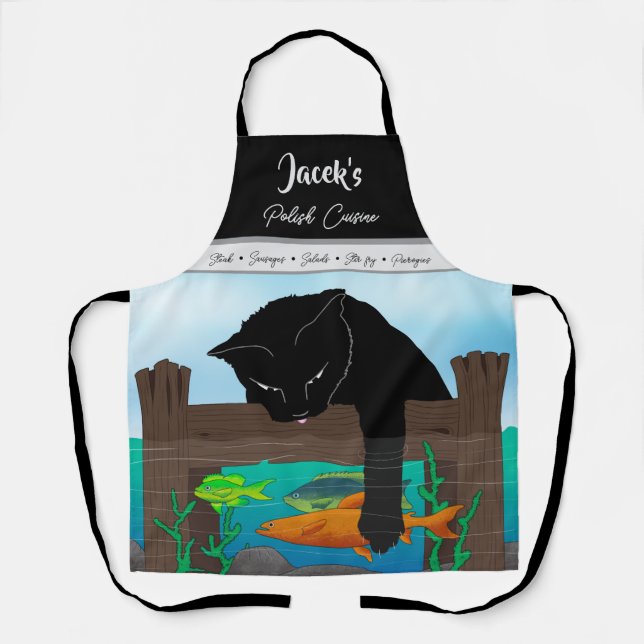 Black Cat Fishing, Grauband Schürze (Vorderseite)
