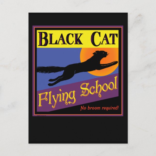 Black Cat Flying School Carte de voeux Halloween (Devant)