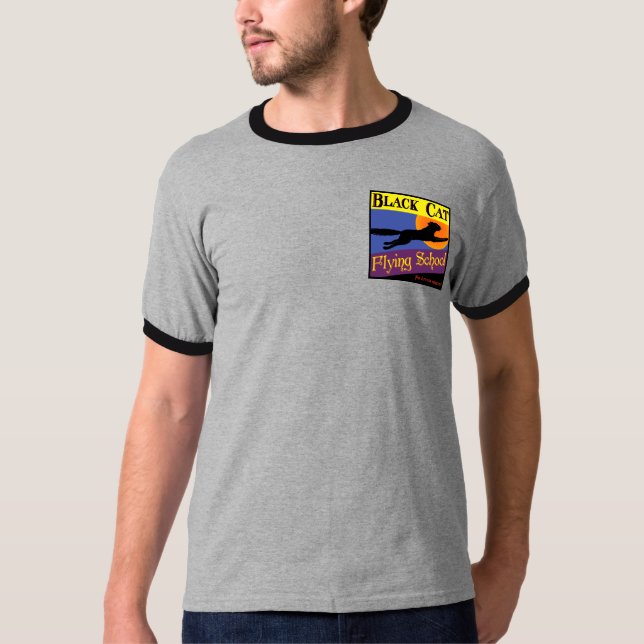 Black Cat Flying School Retro Halloween-T - Shirt (Vorderseite)
