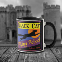 Black Cat Flying School Vintage Halloween Art