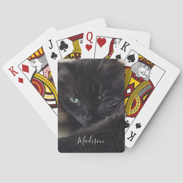 Black Cat Foto Personalisiert Name Spielkarten (Rückseite)