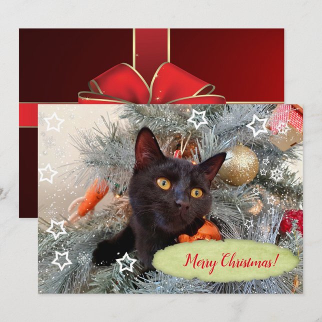 Black Cat Frohe Weihnachten Dankeskarte (Vorne/Hinten)