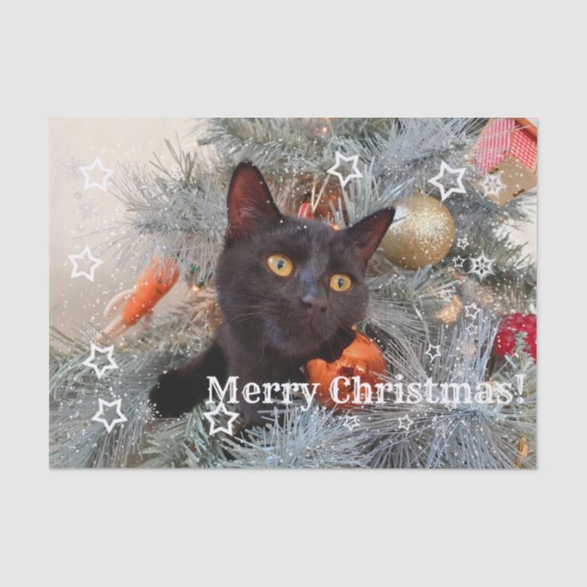 Black Cat Frohe Weihnachten, Decoupage Seidenpapier (Vorderseite)