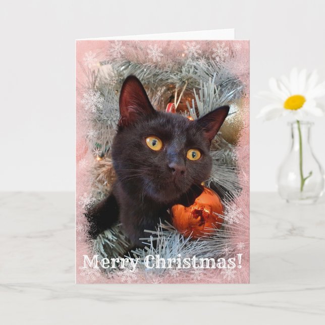 Black Cat Frohe Weihnachten Karte (Kleine Pflanze)