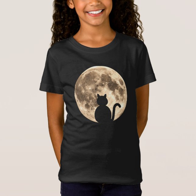 Black Cat Full Moon Silhouette T-Shirt (Vorderseite)
