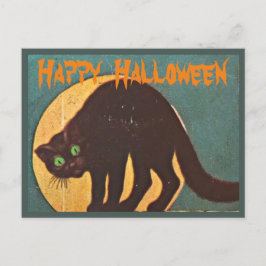 Black Cat & Full Moon - Vintages glückliches Hallo Feiertagspostkarte