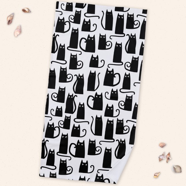 Black Cat Fun Muster Strandtuch (Fun black cat pattern beach towel)