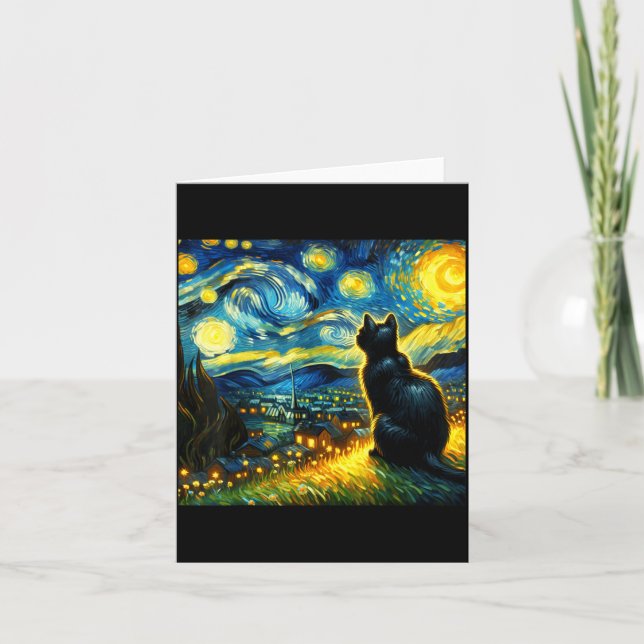 Black Cat Funny Cat Lover Mom Daddy Starry Night V Karte (Vorderseite)