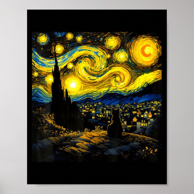 Black Cat Funny Cat Lover Mom Daddy Starry Night V Poster (Vorne)
