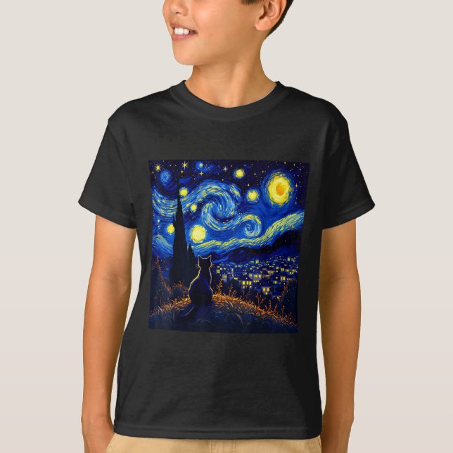 Black Cat Funny Cat Lover Mom Daddy Starry Night V T-Shirt (Vorderseite)