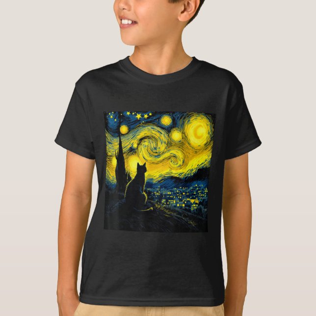 Black Cat Funny Cat Lover Mom Daddy Starry Night V T-Shirt (Vorderseite)