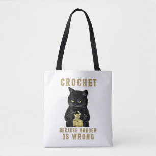 Black Cat Funny Crochet, weil Mord falsch Tasche