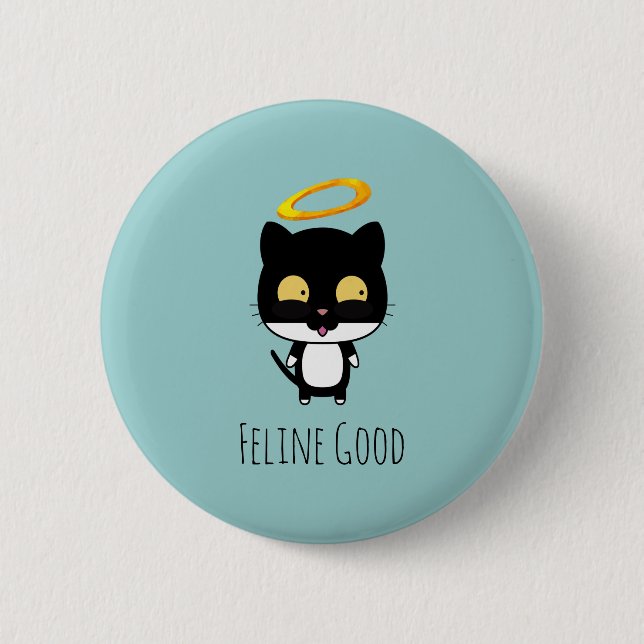 Black Cat Funny Puff mit Halo - Feline Good Button (Vorderseite)