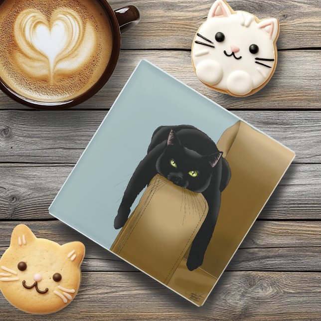 Black Cat Funny Sassy Blue Glasuntersetzer (Von Creator hochgeladen)