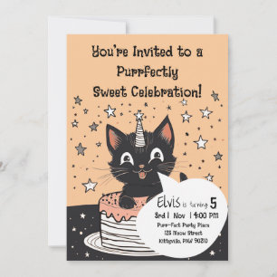 Black Cat Geburtstagsparty Stars Pink Cake Kinder Einladung