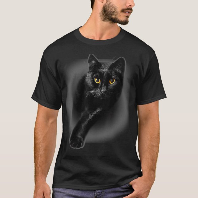 Black Cat Gelbe Augen Katzen Geschenke T-Shirt (Vorderseite)