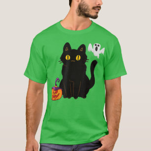 Black Cat Ghost Kürbislaterne Pumpkin Halloween C T-Shirt