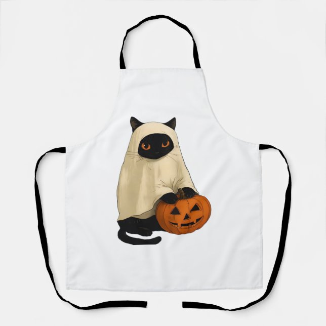 Black Cat Ghost mit Pumpkin Essential T - Shirt Schürze (Vorderseite)