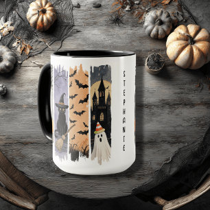 Black Cat, Ghost, Pumpkin, Bats und Spuk Haus Tasse