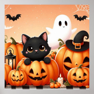 Black Cat, Ghost und Jack-O-Lanterns Poster