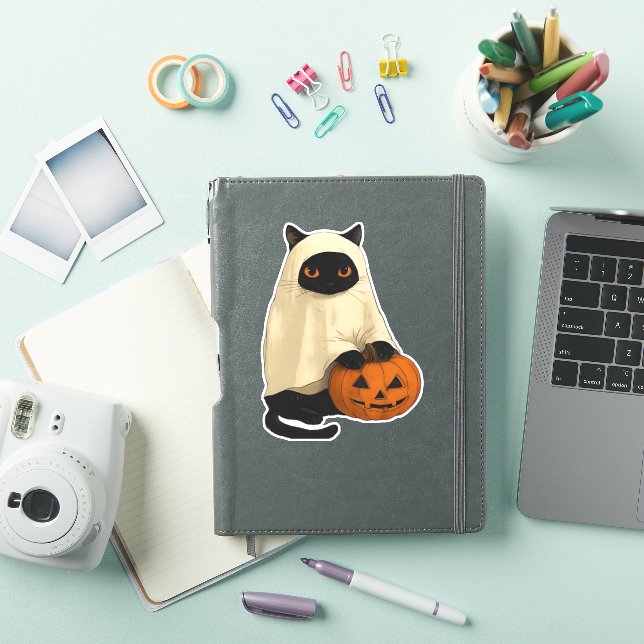 Black Cat Ghost with Pumpkin Essential T-Shirt Aufkleber (iPad Hülle)