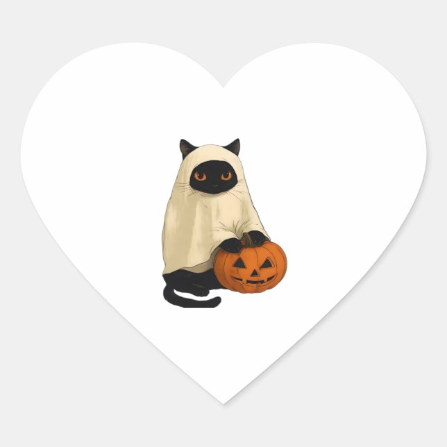 Black Cat Ghost with Pumpkin Essential T-Shirt Herz-Aufkleber (Vorderseite)