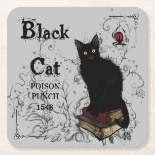 Black Cat Giison Punch Halloween Rechteckiger Pappuntersetzer