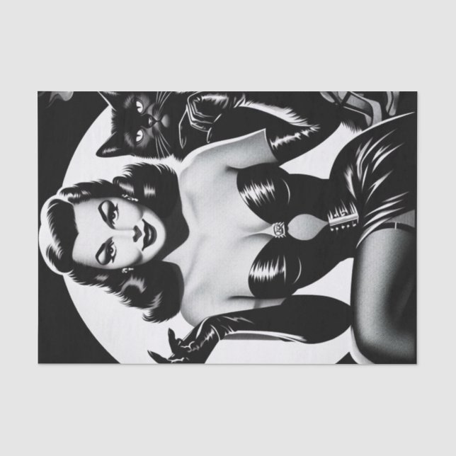Black Cat Glamour Girl Seidenpapier (Vorderseite)