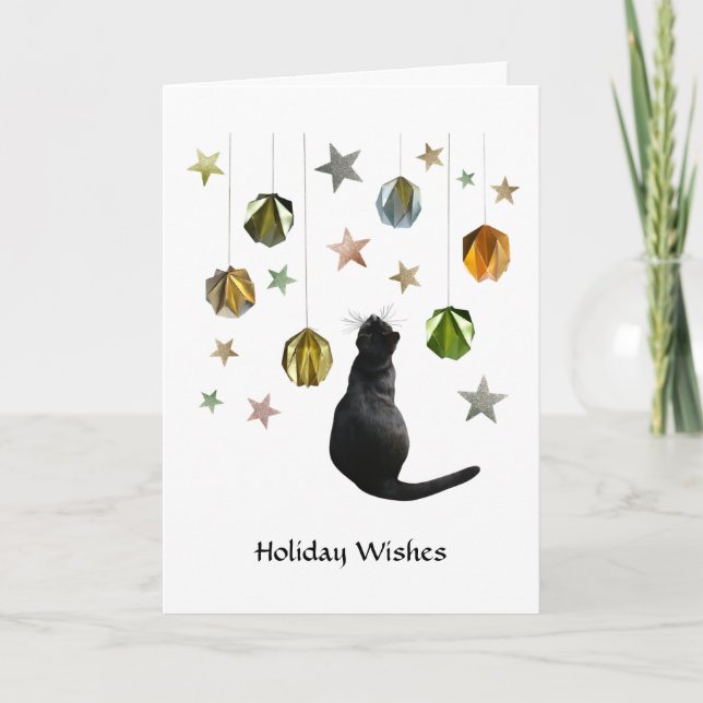 Black Cat Gold Paper Balls and Stars Card Karte (Vorderseite)