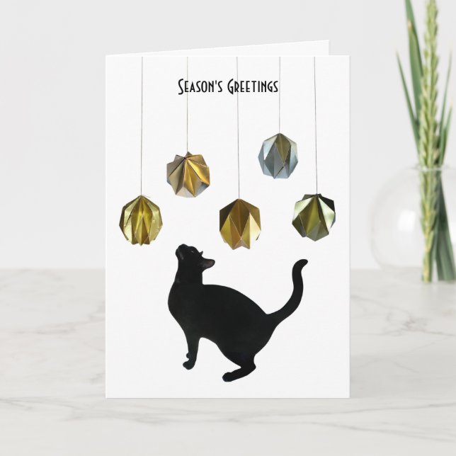 Black Cat Gold Paper Balls Card Karte (Vorderseite)