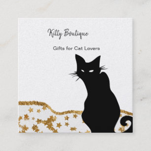 Black Cat Gold Stars Carré Carte de visite