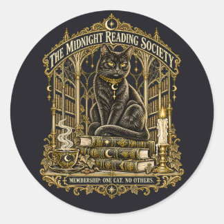 Black Cat Gothic Gold Midnight Reading Society Runder Aufkleber