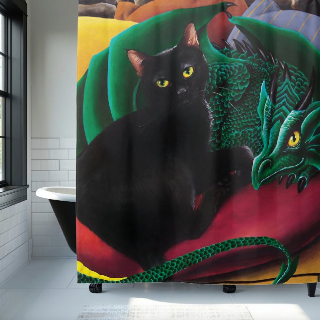 Black Cat Green Dragon Duschvorhang (Von Creator hochgeladen)