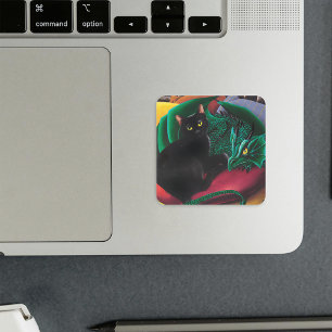 Black Cat Green Dragon Quadratischer Aufkleber