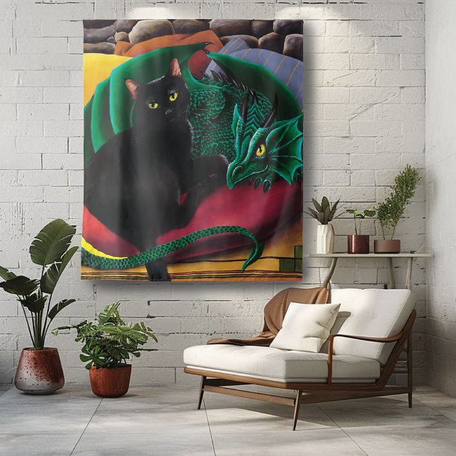 Black Cat Green Dragon Wandteppich (Von Creator hochgeladen)