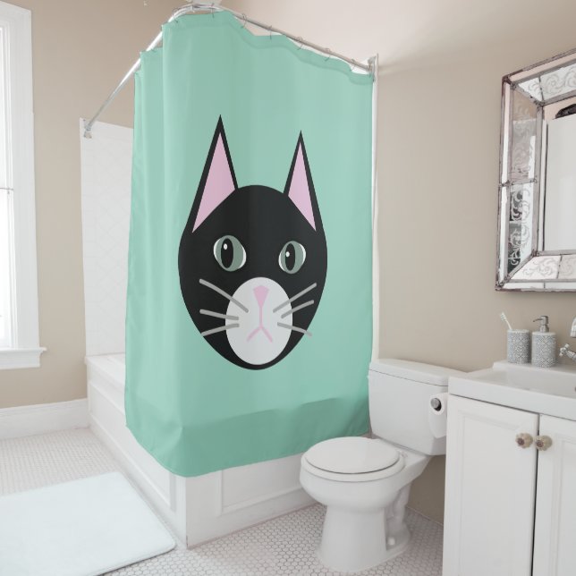 Black Cat Green Duschvorhang (Beispiel)