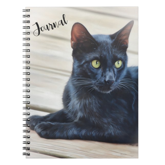 Black Cat Green Eyes Art Portrait Journal (Devant)
