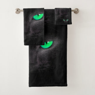 Black Cat Green Eyes Badetuch Set