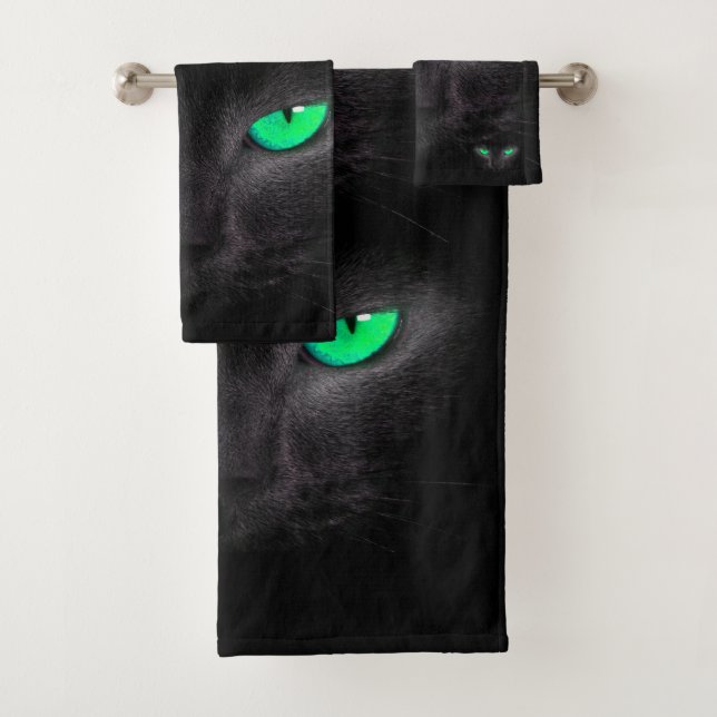 Black Cat Green Eyes Badetuch Set (Insitu)
