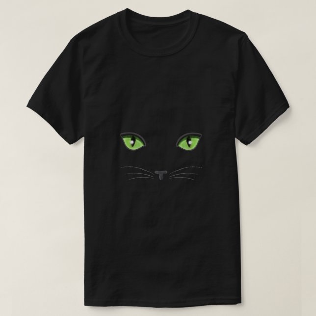 Black Cat Green Eyes Cat Face T-Shirt (Design vorne)